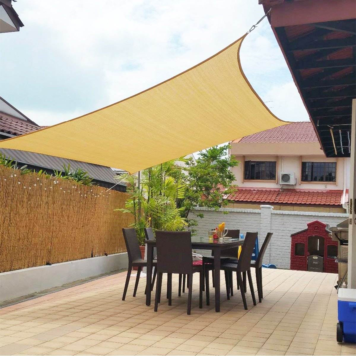 Outdoor furniture cover made from durable polyester, designed for patio and garden use, featuring UV protection to shield furniture from sun damage. 9