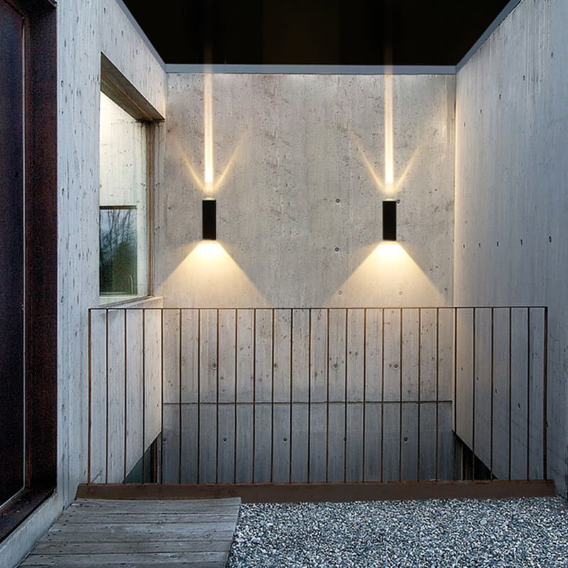 Outdoor LED wall lamp in sleek black design, featuring an up-down light effect, perfect for modern facade lighting and enhancing outdoor spaces. 9