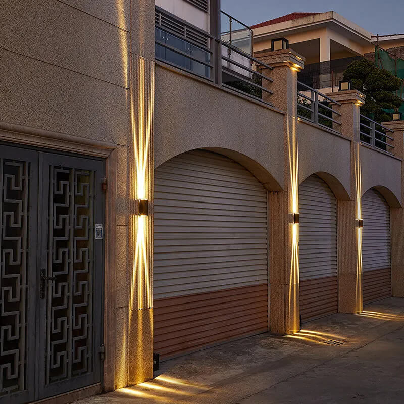 Outdoor LED wall lamp in sleek black design, featuring an up-down light effect, perfect for modern facade lighting and enhancing outdoor spaces. 11