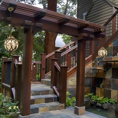 Outdoor pendant light featuring a stylish aluminum globe design, available in black or bronze finish, offered in multiple sizes for versatile outdoor decor. 4