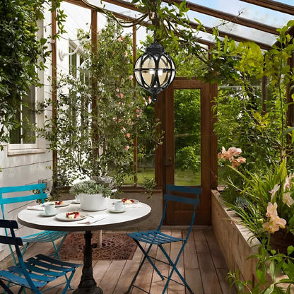 Outdoor pendant light featuring a stylish aluminum globe design, available in black or bronze finish, offered in multiple sizes for versatile outdoor decor. 8
