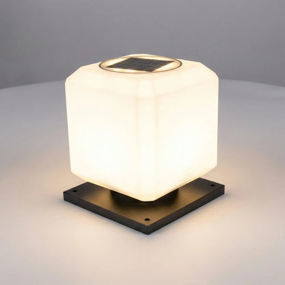 Outdoor solar garden light featuring a minimalist design, made from weatherproof metal, shaped like a sleek cube, perfect for enhancing outdoor spaces with eco-friendly illumination 5