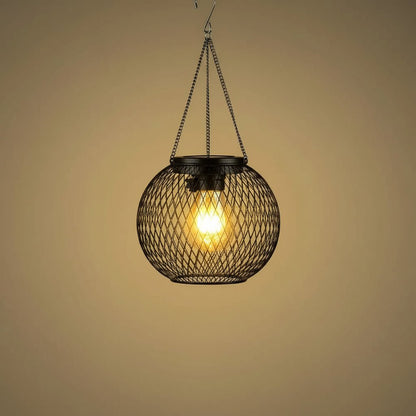 Outdoor solar lantern featuring a wrought iron hanging design, equipped with LED light, perfect for garden and patio decoration. 2