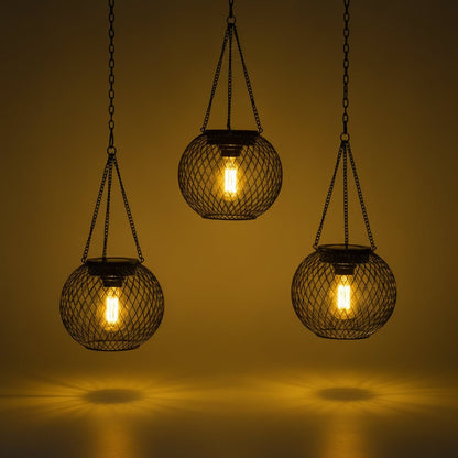 Outdoor solar lantern featuring a wrought iron hanging design, equipped with LED light, perfect for garden and patio decoration. 4
