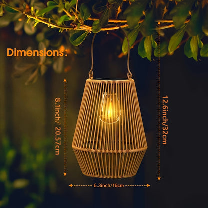 Elegant outdoor solar lanterns featuring a woven design, perfect for eco-friendly lighting in gardens and patios, showcasing a warm glow at night. 4