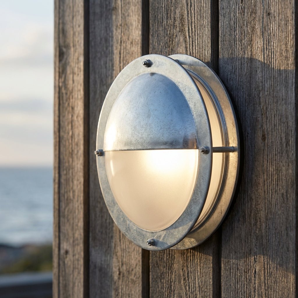 Outdoor wall lamp made of galvanized steel, featuring a weatherproof design and a dimming function, ideal for enhancing outdoor spaces with adjustable lighting. 0