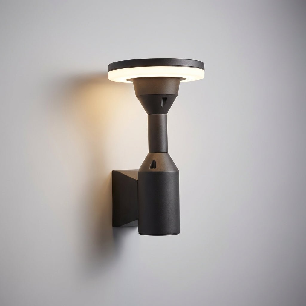 Outdoor wall lamp featuring energy-efficient LED lighting, crafted from black aluminum for weather resistance, perfect for illuminating entryways and patios. 0