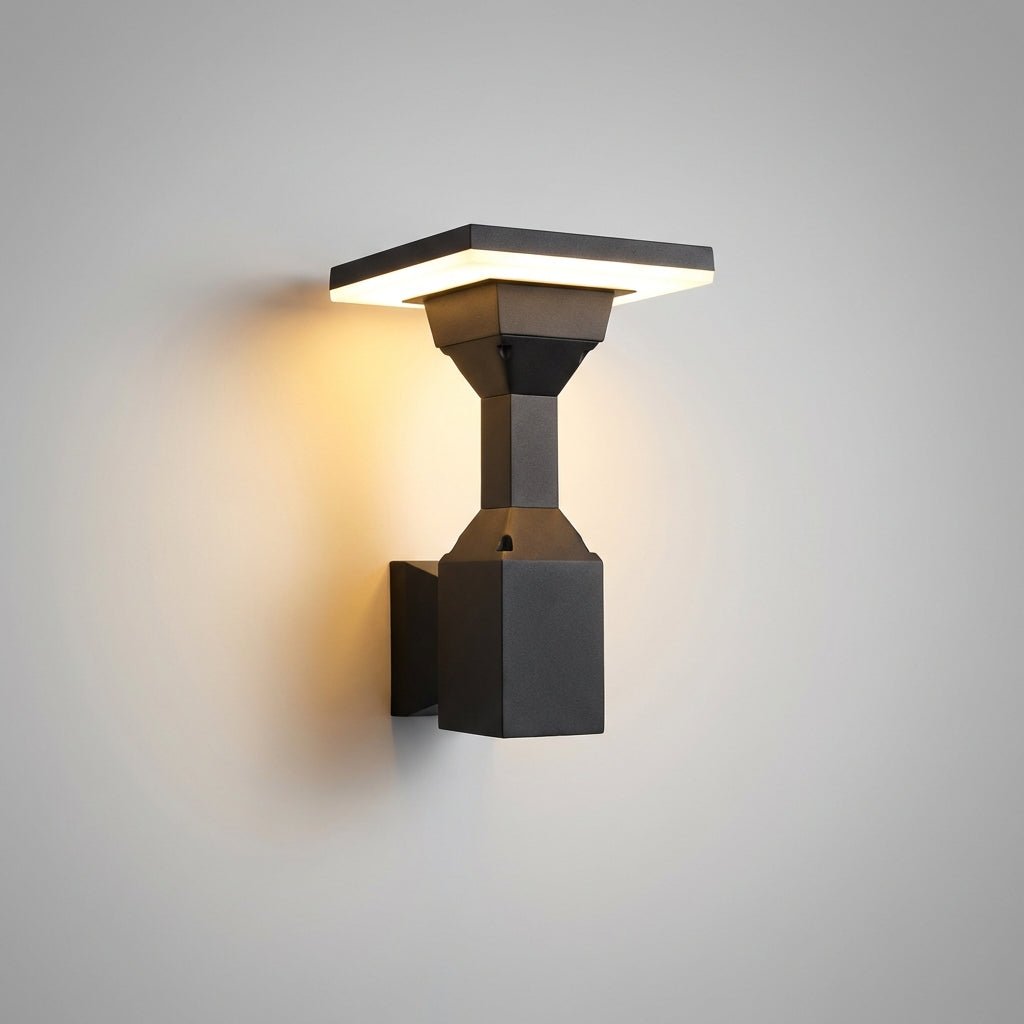 Outdoor wall lamp featuring energy-efficient LED lighting, crafted from black aluminum for weather resistance, perfect for illuminating entryways and patios. 4