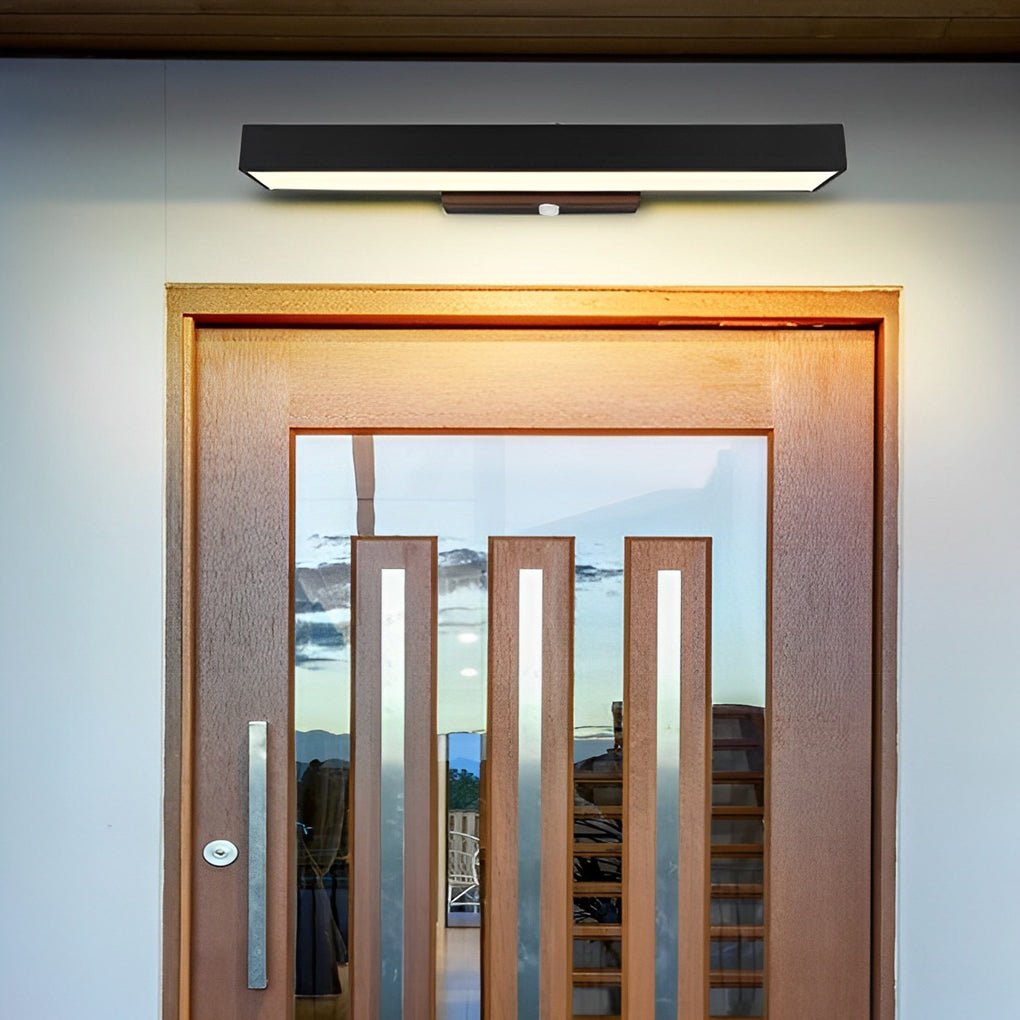 Outdoor wall lamp featuring a sleek black stainless steel design and a built-in motion sensor for enhanced security and illumination. Ideal for patios, gardens, and entry 1