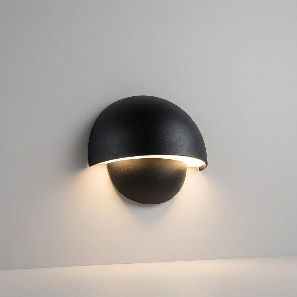 Modern black LED outdoor wall lamp featuring a weather-resistant design, ideal for illuminating patios, gardens, and entryways. 0