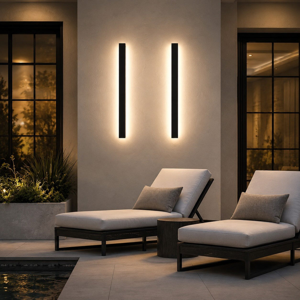 Outdoor wall light featuring a sleek, modern design with dimmable LED functionality and a waterproof aluminum construction, perfect for illuminating patios and gardens. 6