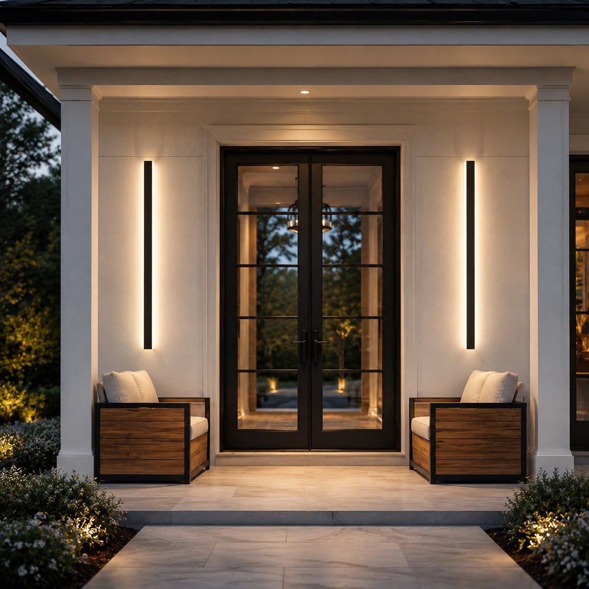 Outdoor wall light featuring a sleek, modern design with dimmable LED functionality and a waterproof aluminum construction, perfect for illuminating patios and gardens. 3