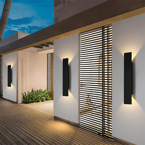 Outdoor wall lights featuring a waterproof aluminum construction and a minimalist design, showcasing a stylish bidirectional glow for enhanced outdoor ambiance. 5