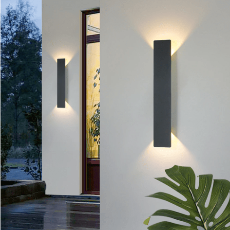 Outdoor wall lights featuring a waterproof aluminum construction and a minimalist design, showcasing a stylish bidirectional glow for enhanced outdoor ambiance. 1