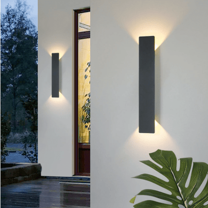 Outdoor wall lights featuring a waterproof aluminum construction and a minimalist design, showcasing a stylish bidirectional glow for enhanced outdoor ambiance. 1