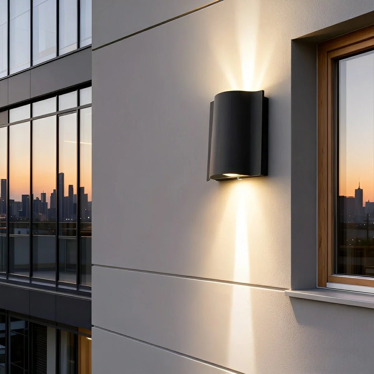 Outdoor wall sconce featuring a stylish matte black aluminum design, showcasing a captivating water wave lighting effect with up and down illumination, perfect for enhancing outdoor spaces 0