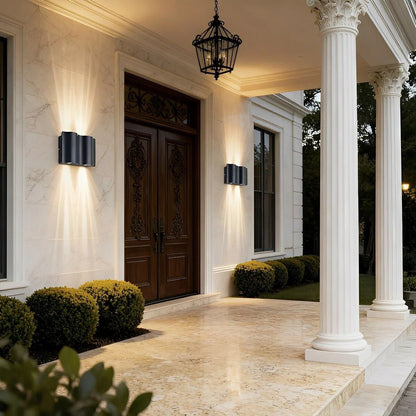 Outdoor wall sconce featuring a stylish matte black aluminum design, showcasing a captivating water wave lighting effect with up and down illumination, perfect for enhancing outdoor spaces 3