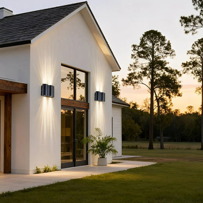 Outdoor wall sconce featuring a stylish matte black aluminum design, showcasing a captivating water wave lighting effect with up and down illumination, perfect for enhancing outdoor spaces 4