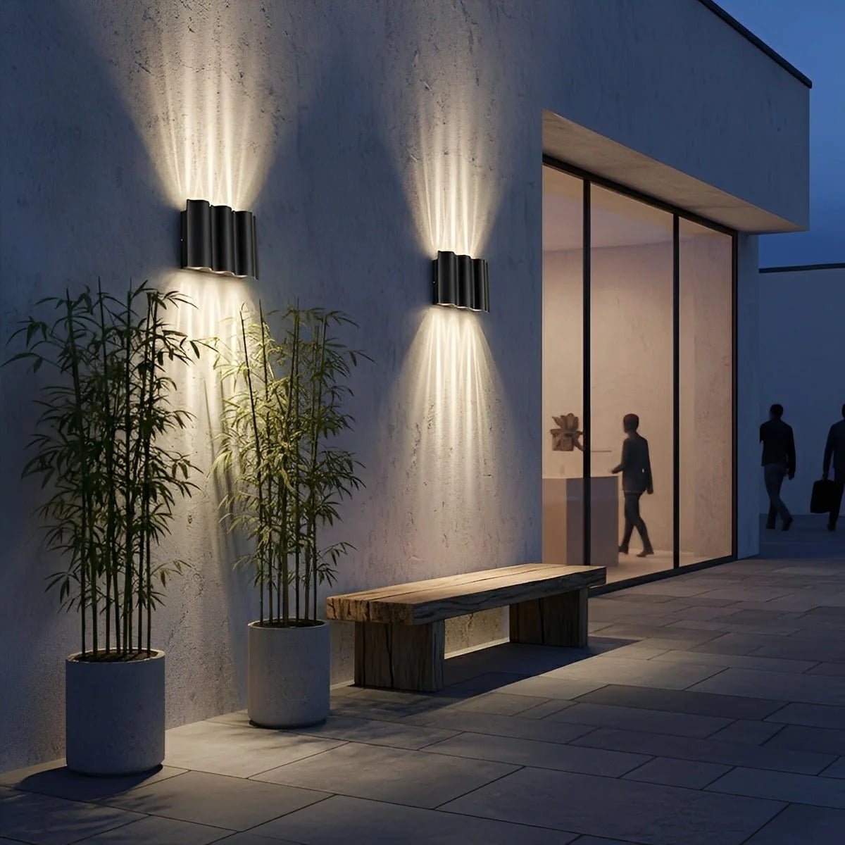 Outdoor wall sconce featuring a stylish matte black aluminum design, showcasing a captivating water wave lighting effect with up and down illumination, perfect for enhancing outdoor spaces 2