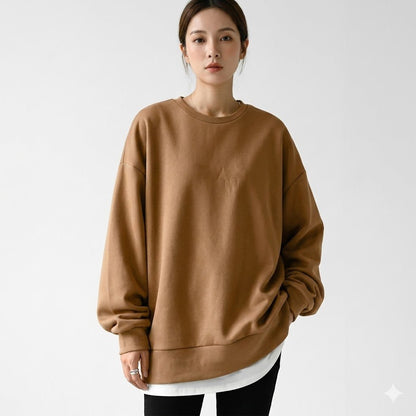 Oversized women's sweatshirt featuring a soft cotton-polyester blend, designed with a minimalist casual aesthetic and relaxed fit for ultimate comfort. 0
