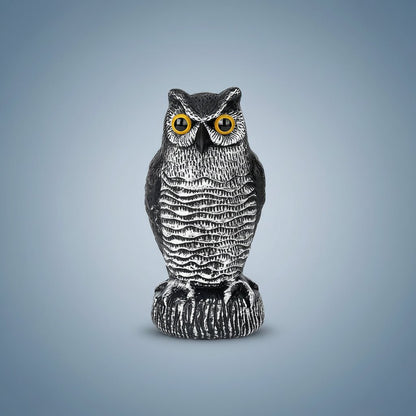 Owl garden sculpture made of durable plastic, designed as a realistic bird deterrent, available in black, dark gray, or light gray; perfect for 0
