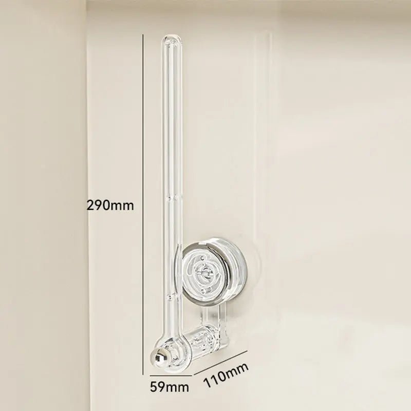 Transparent plastic wall-mounted paper towel holder with a rotatable suction cup, ideal for kitchen organization and easy access to towels. 5