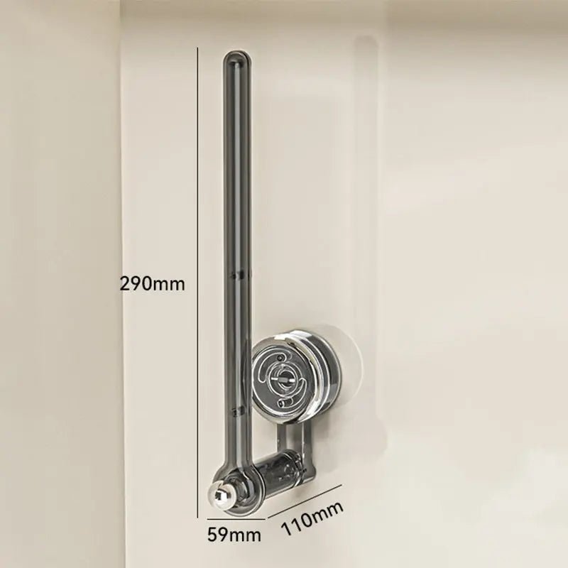 Transparent plastic wall-mounted paper towel holder with a rotatable suction cup, ideal for kitchen organization and easy access to towels. 6