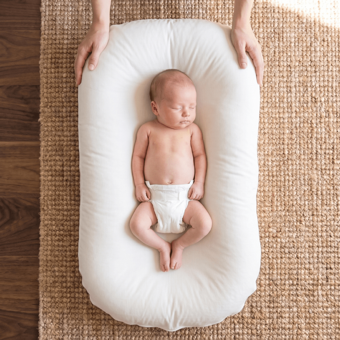 Pastel Baby Lounger Nest featuring breathable materials and raised edges for enhanced comfort and safety. 10