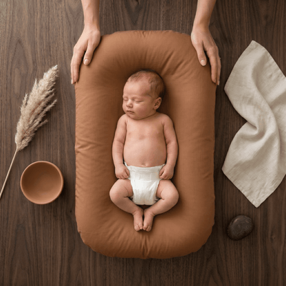 Pastel Baby Lounger Nest featuring breathable materials and raised edges for enhanced comfort and safety. 13