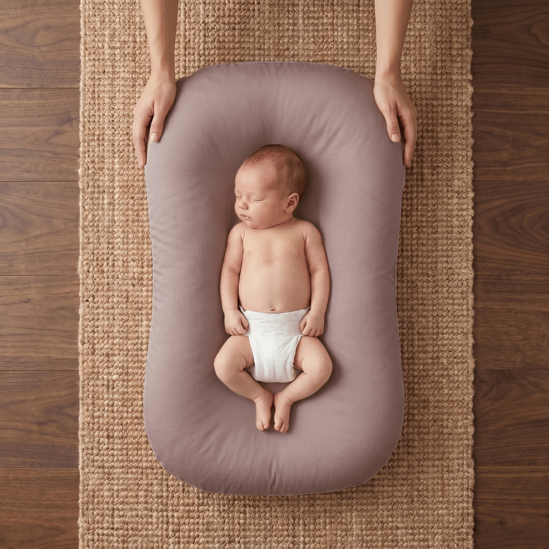 Pastel Baby Lounger Nest featuring breathable materials and raised edges for enhanced comfort and safety. 4