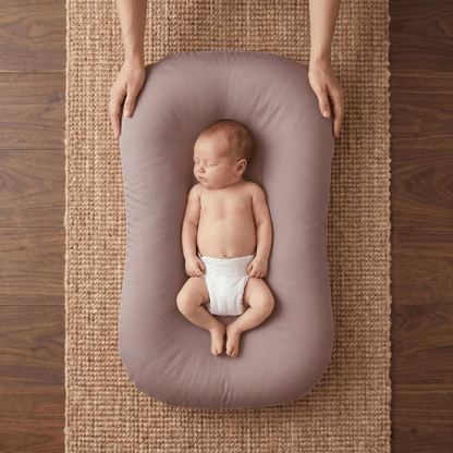 Pastel Baby Lounger Nest featuring breathable materials and raised edges for enhanced comfort and safety. 4