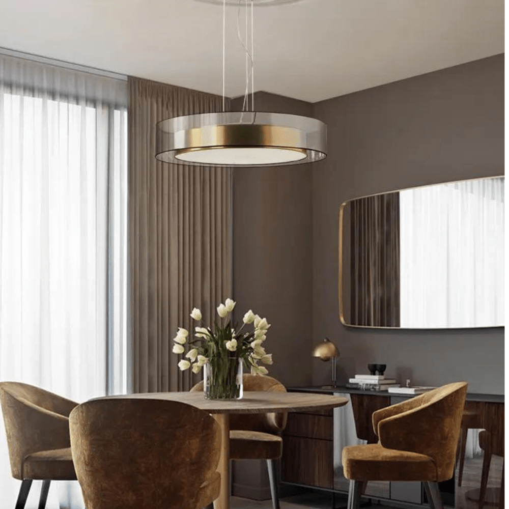 Modern pendant lamp featuring an adjustable height and an elegant rose gold finish, designed with a sleek glass shade, perfect for contemporary home decor. 6