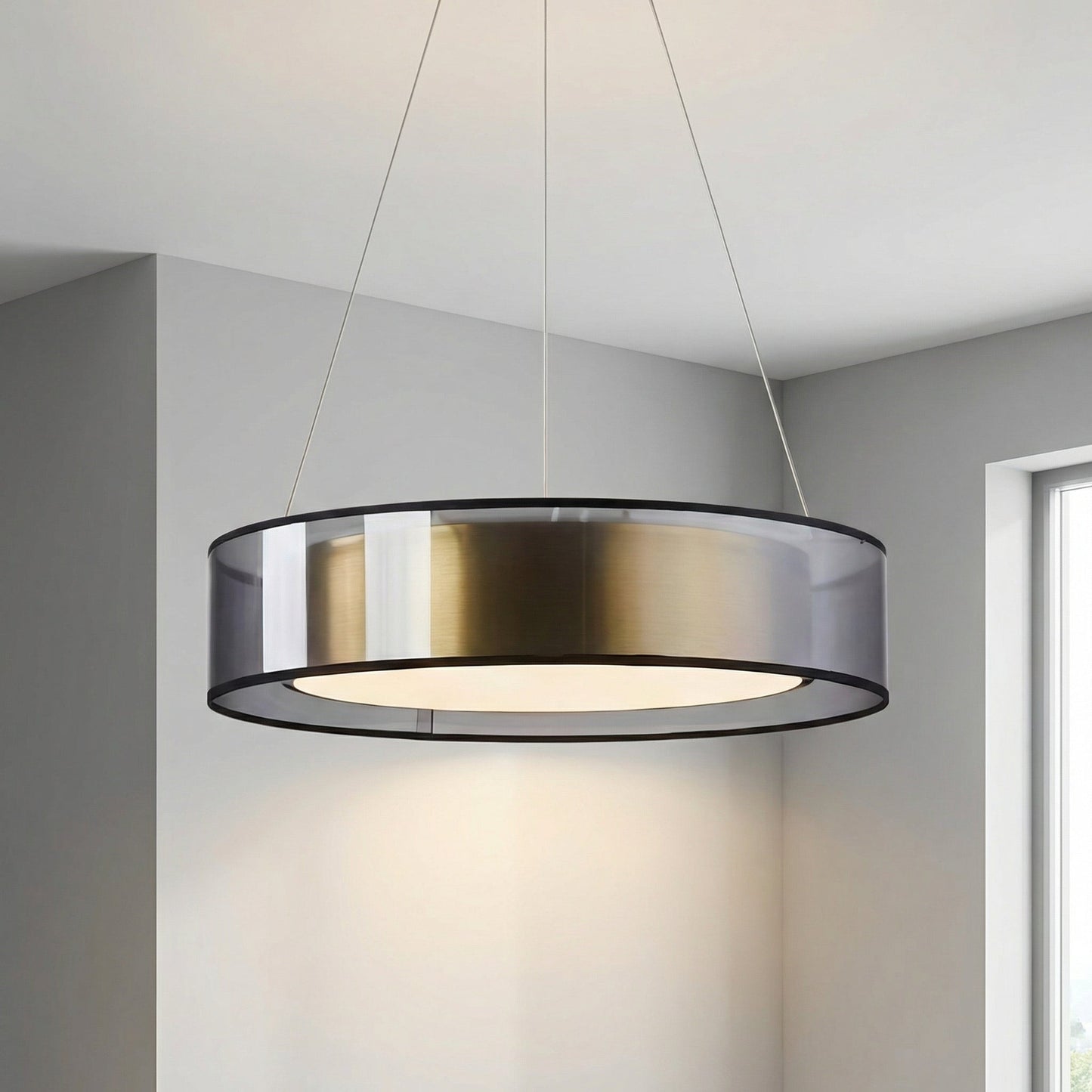 Modern pendant lamp featuring an adjustable height and an elegant rose gold finish, designed with a sleek glass shade, perfect for contemporary home decor. 0