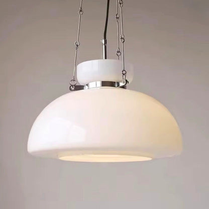 Modern pendant lamp featuring an adjustable suspension with a sleek curved glass shade and stylish metal accents, ideal for illuminating kitchen islands. 4