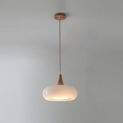 Pendant lamp featuring adjustable suspension with elegant glass shades, designed with a rustic wooden beam for a stylish and modern lighting solution. 7