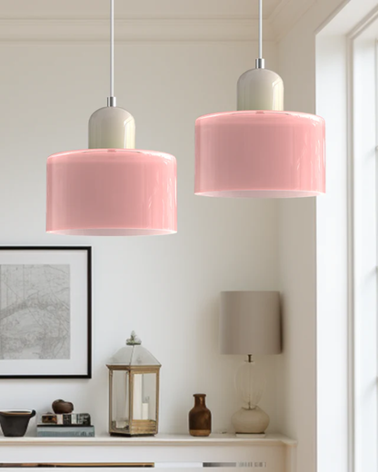 Modern pendant lamp featuring a soft glass shade in earthy tones, showcasing a sculptural design that adds a contemporary touch to any space. 1