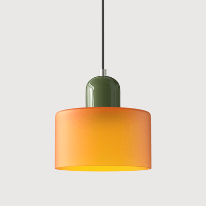 Modern Bauhaus-style pendant light with adjustable height and clear glass shade, perfect for illuminating kitchen islands. 4