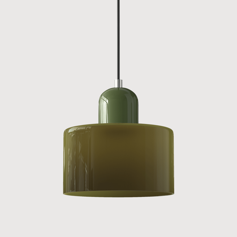 Modern Bauhaus-style pendant light with adjustable height and clear glass shade, perfect for illuminating kitchen islands. 10
