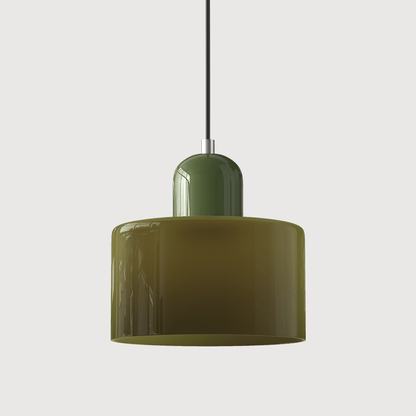 Modern Bauhaus-style pendant light with adjustable height and clear glass shade, perfect for illuminating kitchen islands. 10