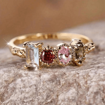 Personalized birthstone ring featuring a vintage milgrain design, customizable for family jewelry, showcasing unique birthstones in a beautiful setting. 0