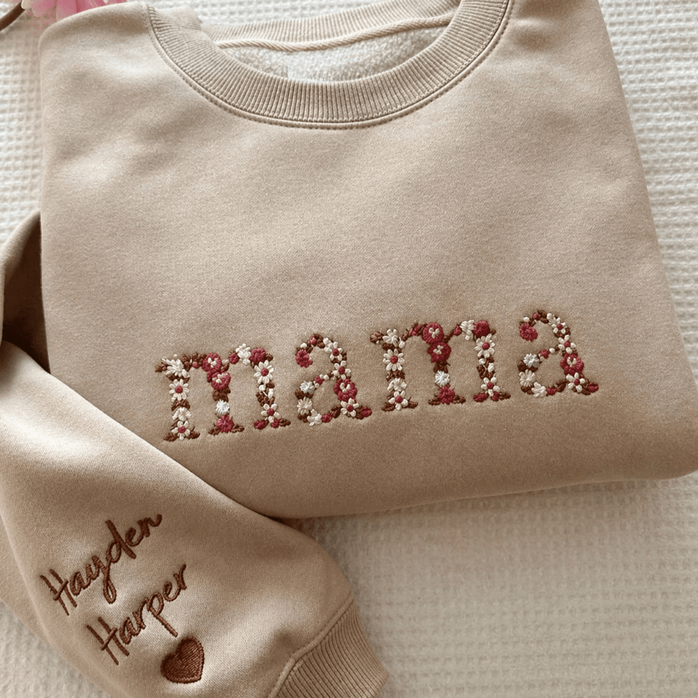 Personalized Floral Embroidered Sweatshirt featuring custom name design, perfect keepsake hoodie for unique style and comfort. 3