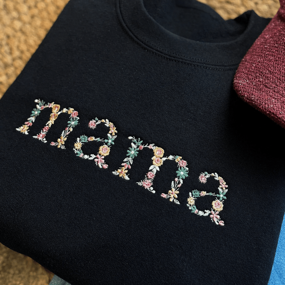Personalized Floral Embroidered Sweatshirt featuring custom name design, perfect keepsake hoodie for unique style and comfort. 1
