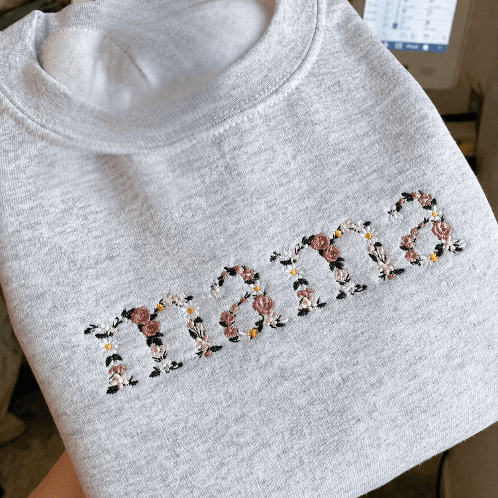 Personalized Floral Embroidered Sweatshirt featuring custom name design, perfect keepsake hoodie for unique style and comfort. 2