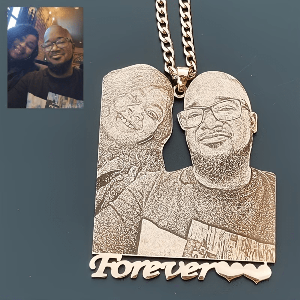 Personalized stainless steel vintage style photo pendant necklace with custom engraving, showcasing a unique, heartfelt gift for loved ones. 3
