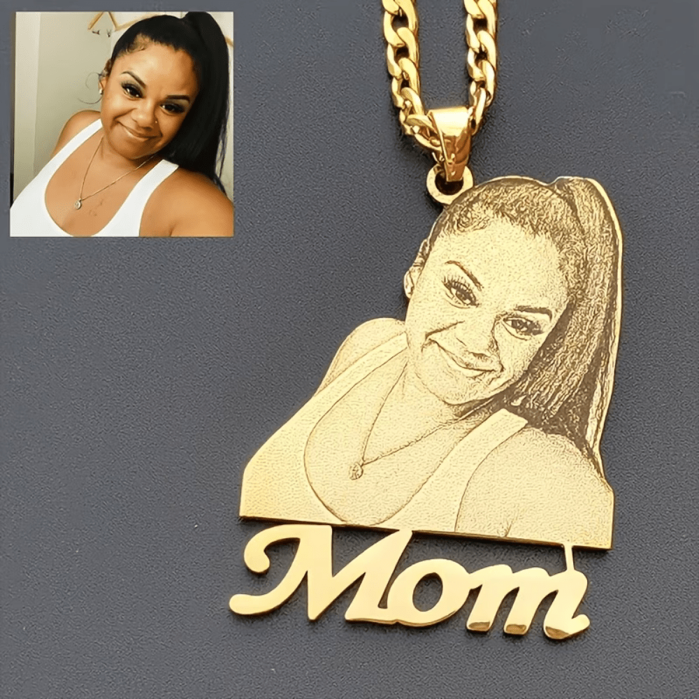 Personalized stainless steel vintage style photo pendant necklace with custom engraving, showcasing a unique, heartfelt gift for loved ones. 0