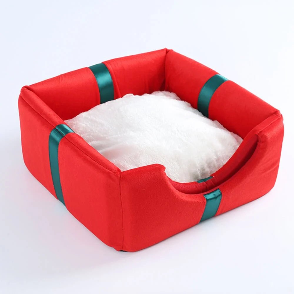 Cozy semi-enclosed pet bed for cats and small dogs, designed as a Christmas retreat with a non-slip base for stability. 6