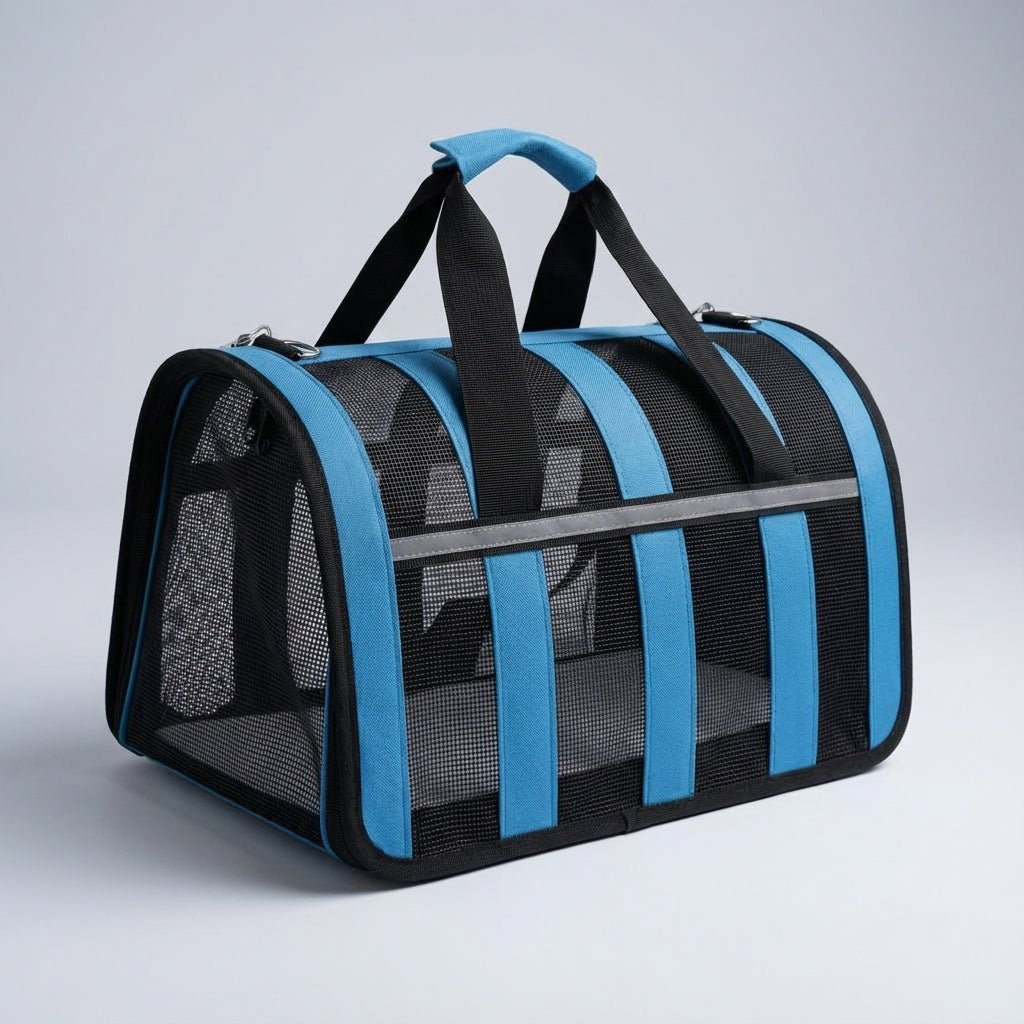 Lightweight pet carrier for cats and dogs featuring a breathable mesh design and a foldable structure, perfect for travel with your furry friends. 0