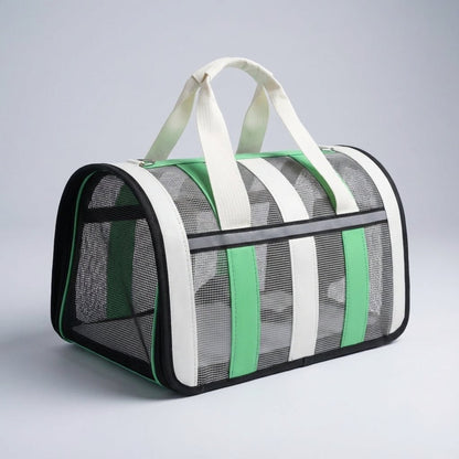 Lightweight pet carrier for cats and dogs featuring a breathable mesh design and a foldable structure, perfect for travel with your furry friends. 7