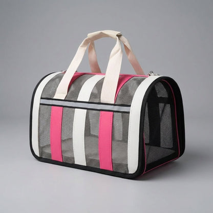 Lightweight pet carrier for cats and dogs featuring a breathable mesh design and a foldable structure, perfect for travel with your furry friends. 5