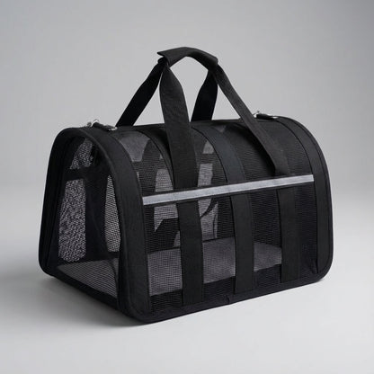 Lightweight pet carrier for cats and dogs featuring a breathable mesh design and a foldable structure, perfect for travel with your furry friends. 6